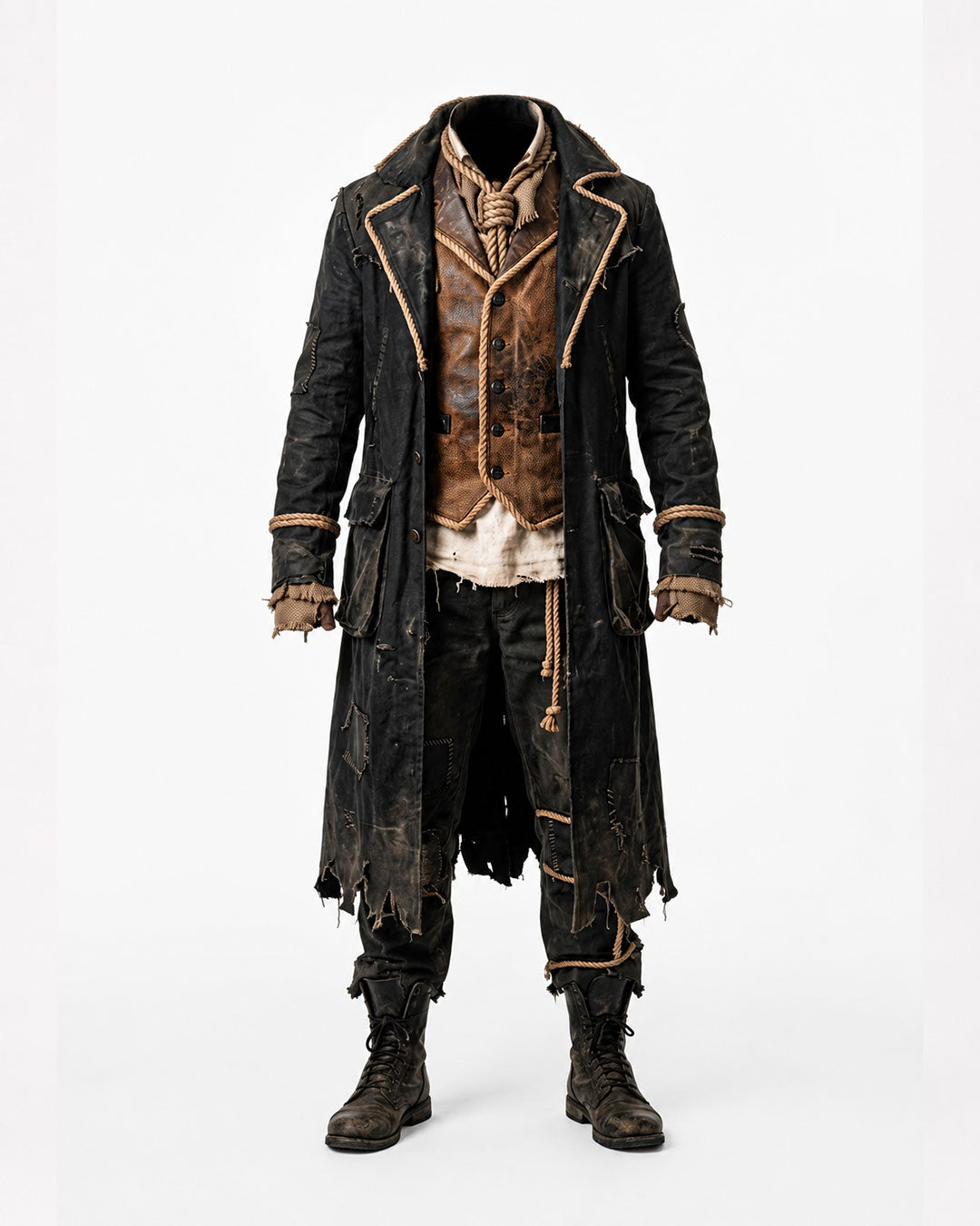 Men’s black pirate costume coat for Halloween cosplay and gothic events