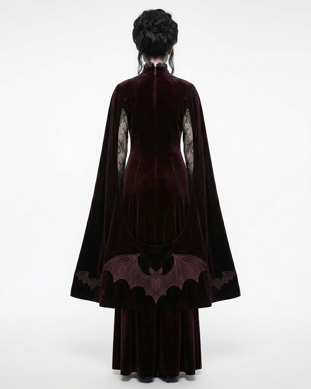 Victorian gothic vampire costume dress with attached cape and dark fantasy styling
