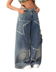Pentagram Patch Baggy Jeans – Women’s Streetwear