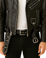 Silver Studded Leather Biker Jacket