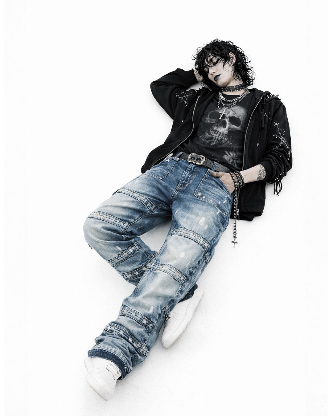 Men's Distressed Patchwork Denim Jeans