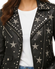 Black Leather Cropped Studded Jacket