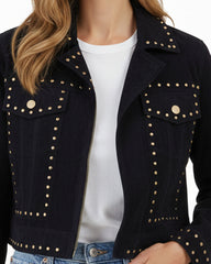 Navy Blue Suede Cropped Studded Jacket