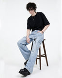 Graphic baggy jeans for men in light blue denim with relaxed wide-leg streetwear fit