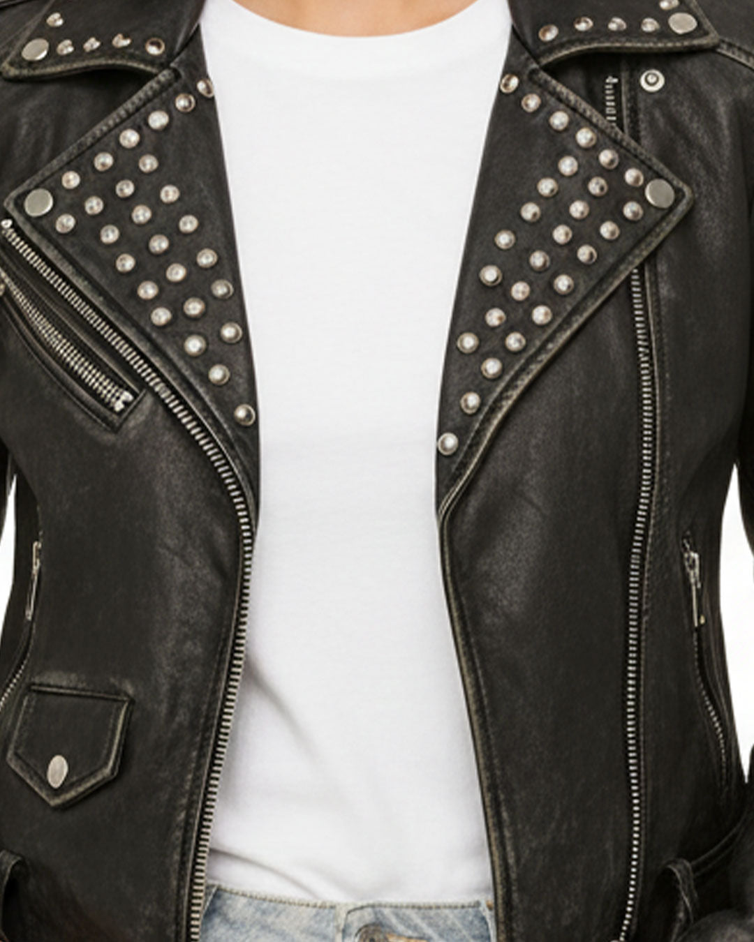 Women's Balfern Studded Leather Biker Jacket