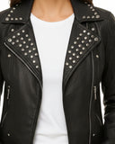 Women's Biker Studded Leather Jacket