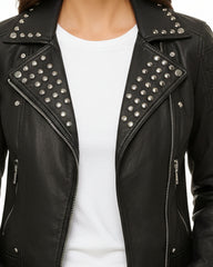 Women's Biker Studded Leather Jacket