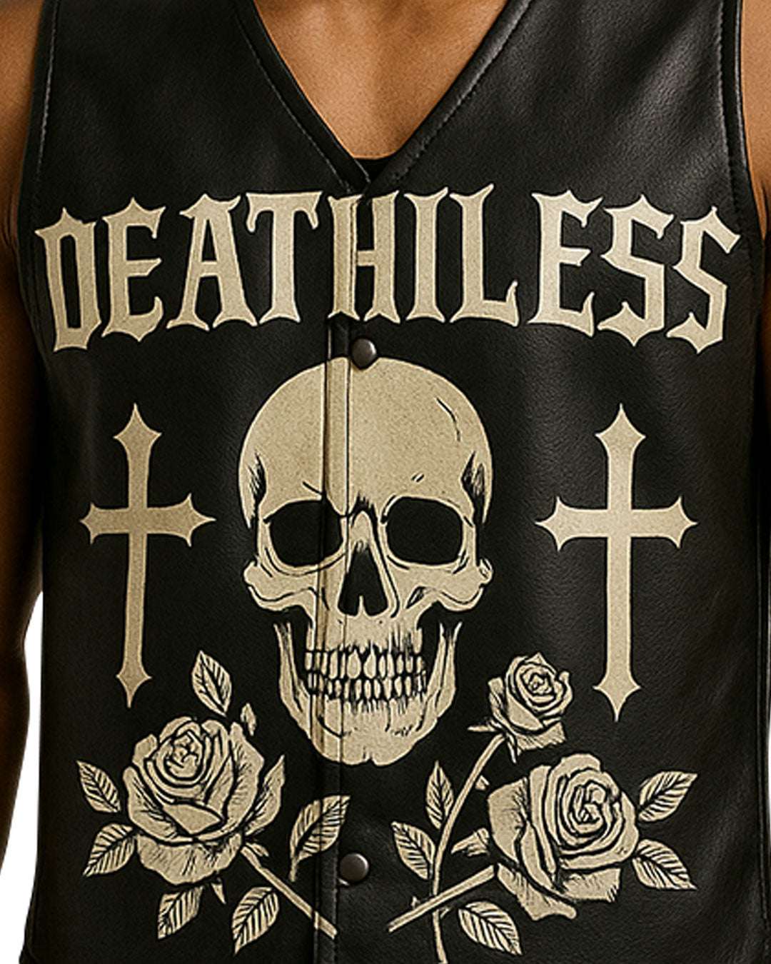 Deathless Skull Leather Vest