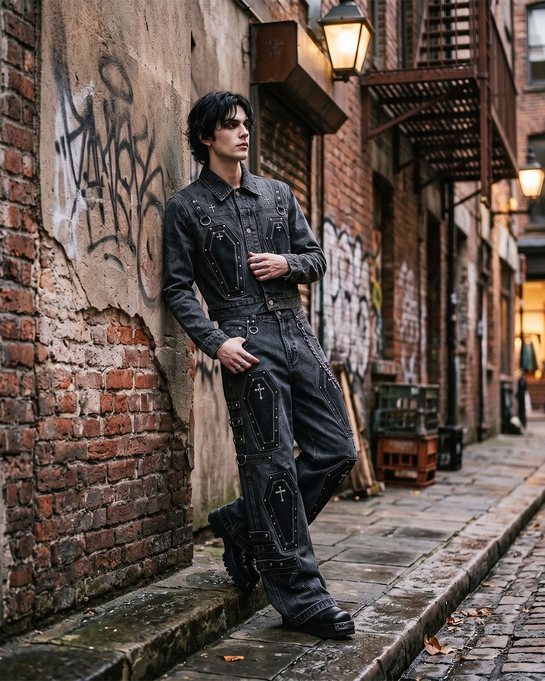 Coffin Pocket Denim Suit – Men’s Double Denim Jacket & Wide Leg Jeans Set