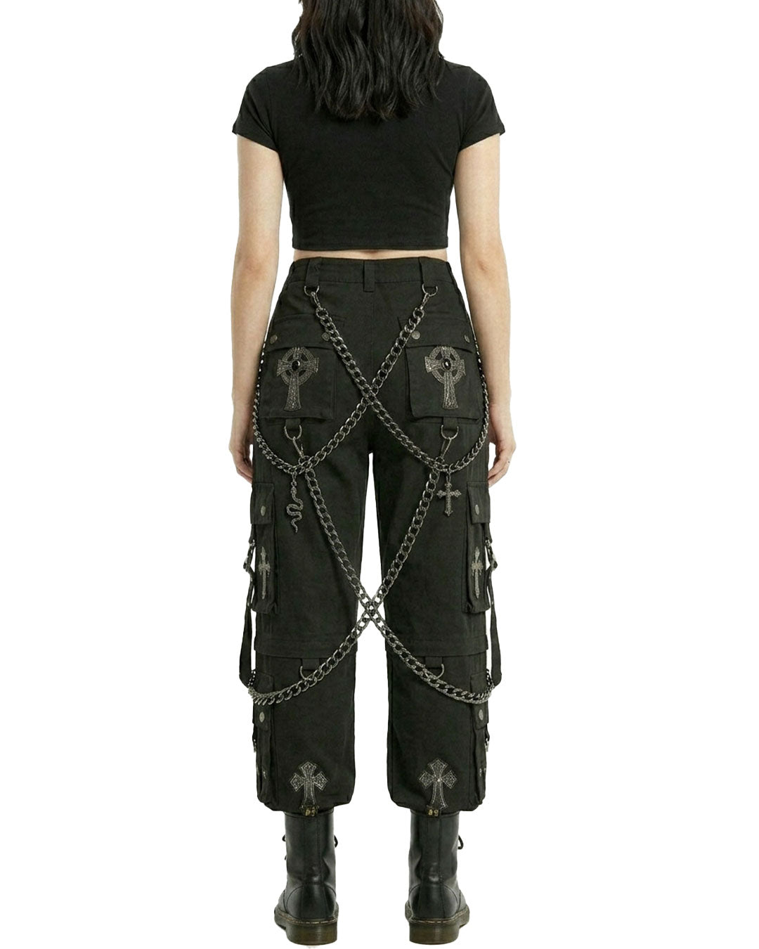 Women's Gothic Cross Chain Cargo Pants