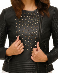 Women's Celeste Studded Black Leather Jacket