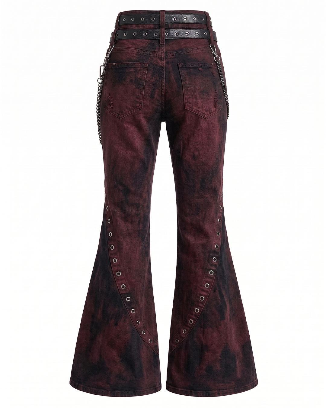 Flare pants women gothic bell bottom jeans back view flat lay without model
