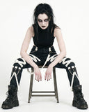 Trippprs White Strap-Detail Black Skinny Pants