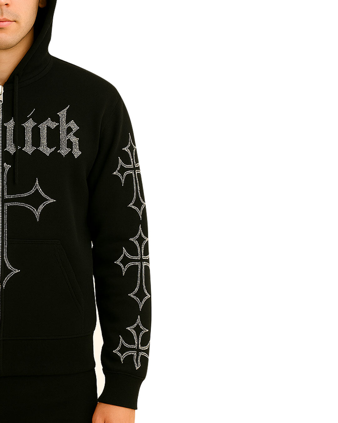 Unisex Gothic Rhinestone Cross Black Hoodie