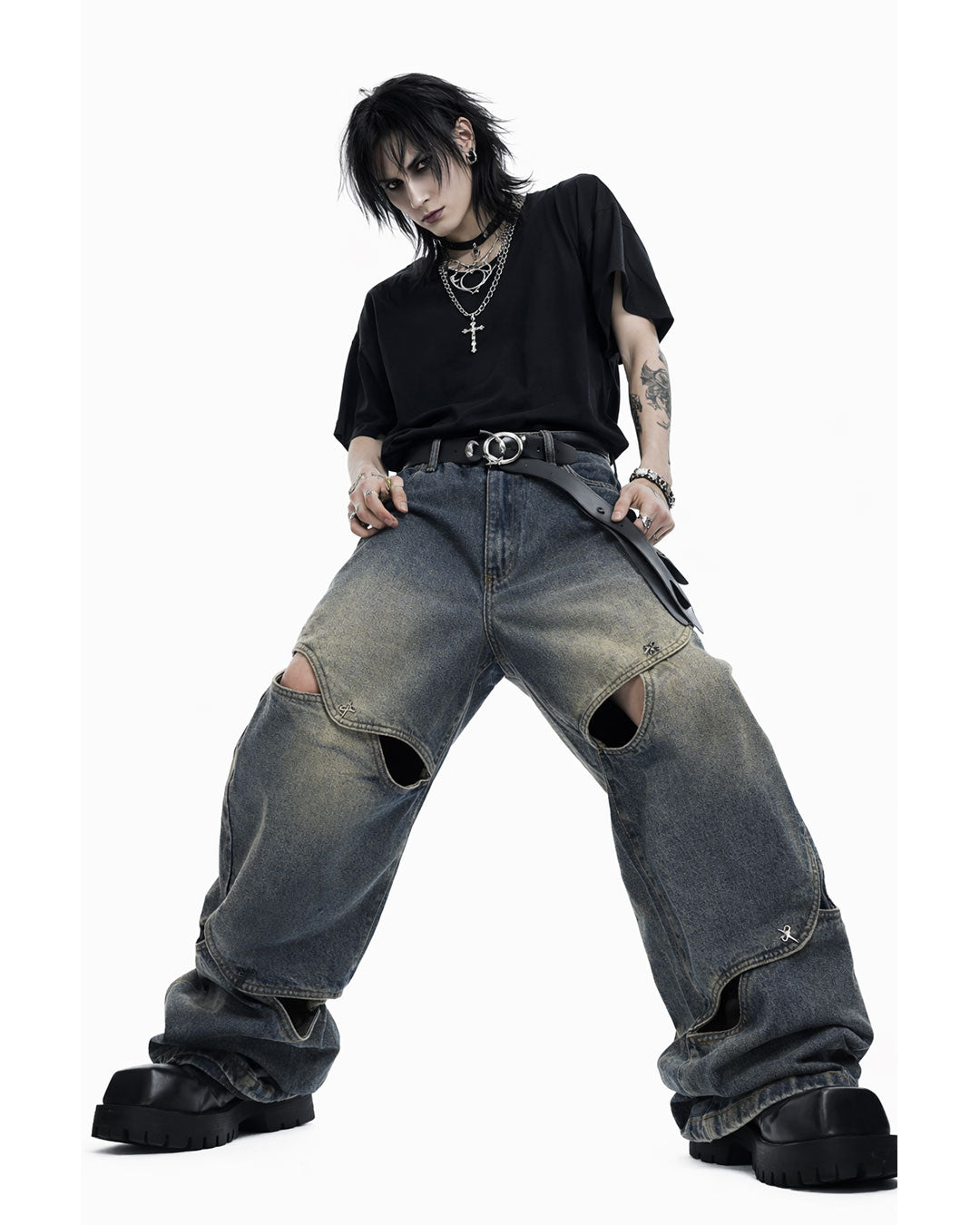 Oversized Distressed Wide Leg Denim Jeans