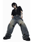 Oversized Distressed Wide Leg Denim Jeans