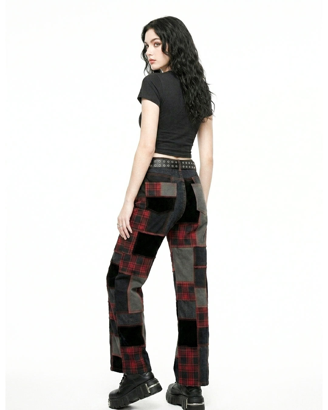 Women's Patchwork Plaid Pants | Alternative Wide Leg Trousers