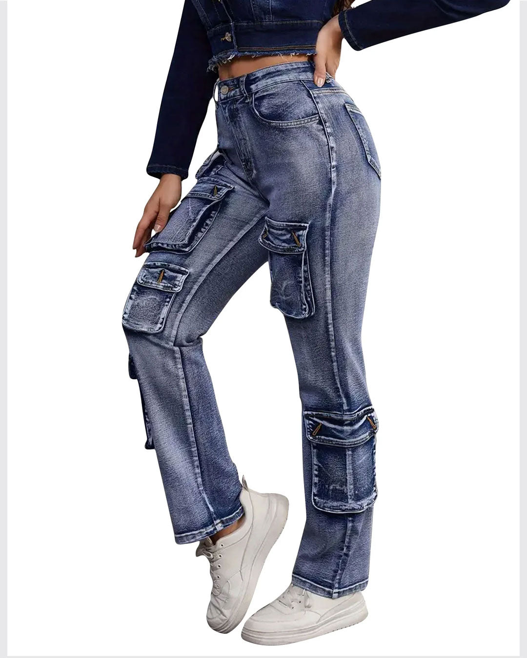 Women’s Cotton Blend Multi-Pocket Cargo Jeans