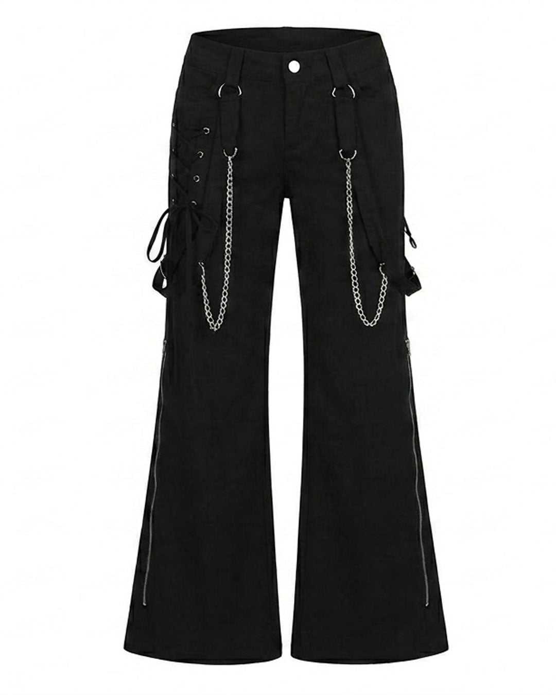Gothic Wide Leg Cargo Pants GENEMA Women’s Edgy Streetwear with Chains