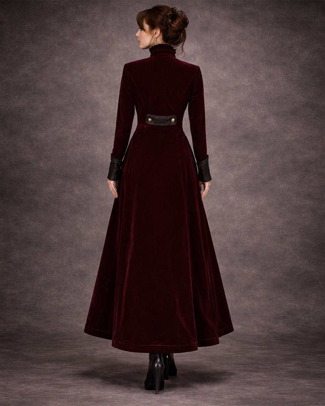 Wine red gothic velvet double-breasted Victorian tailcoat for women