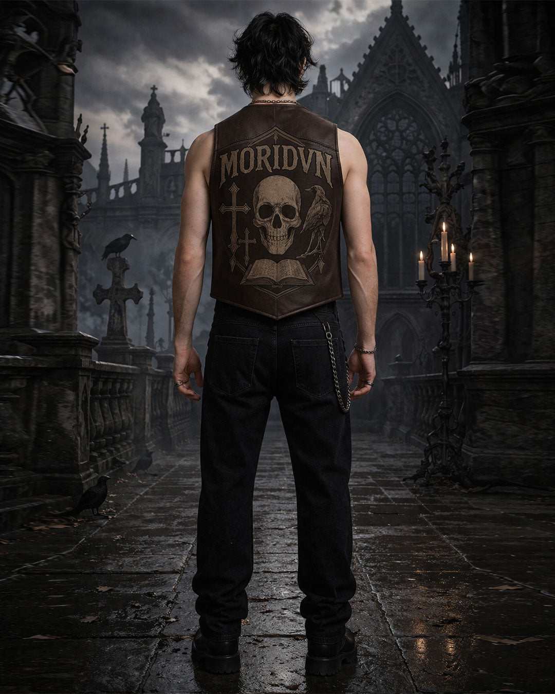 Raven Skull Leather Vest – Dark Gothic Cross & Raven Streetwear by TRIPPPRS