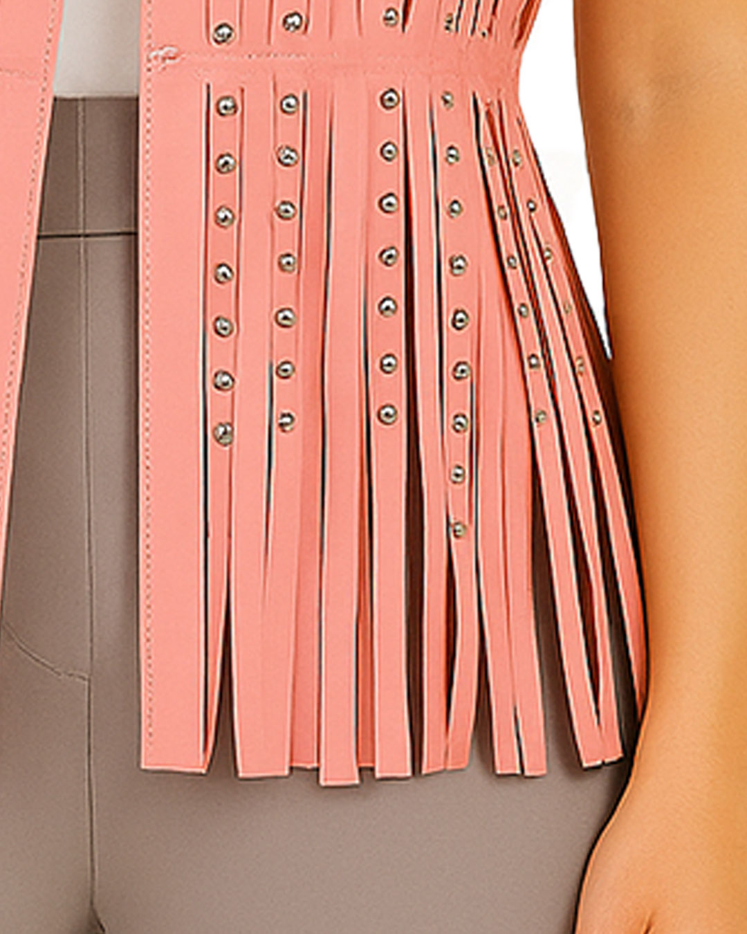 Studded Fringe Leather Vest Pink