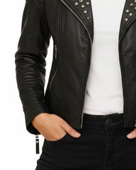 Kelly Studded Black Leather Biker Jacket