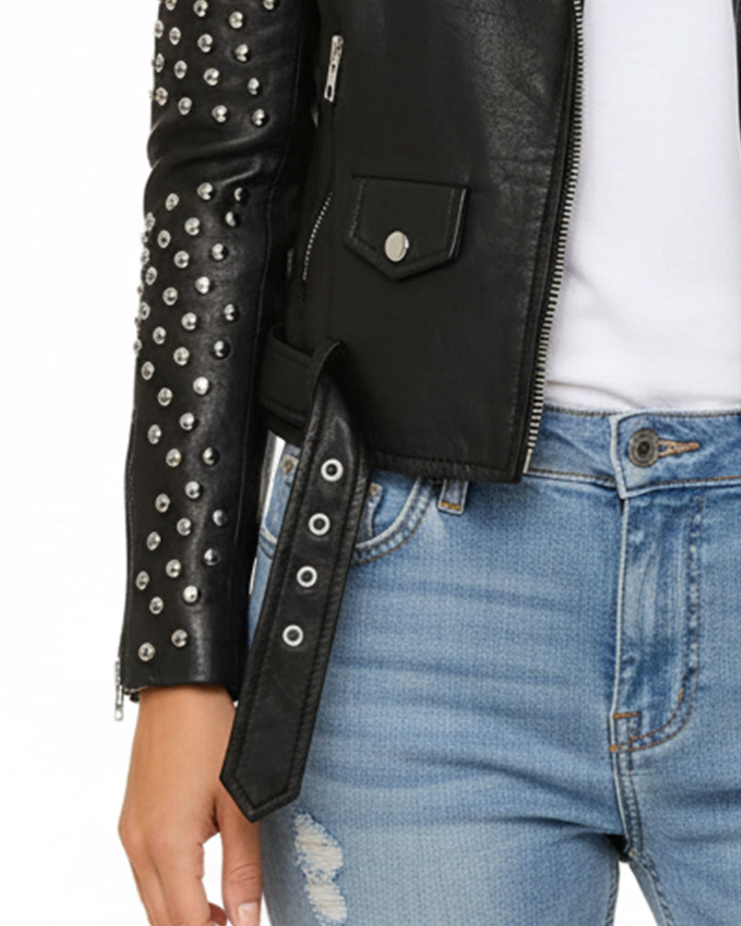 Women’s Black Studded Leather Biker Jacket