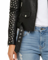 Women’s Black Studded Leather Biker Jacket