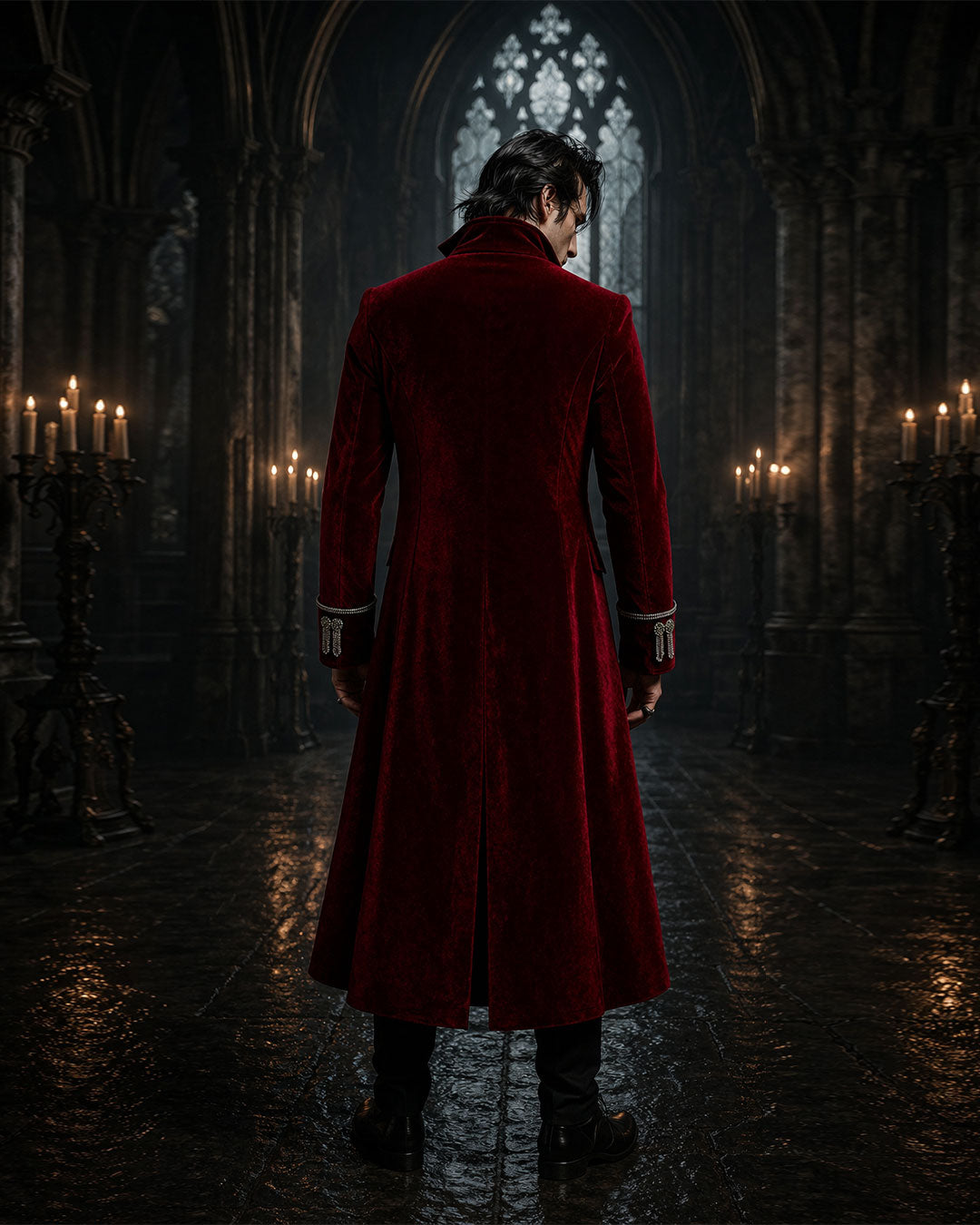 Men's Maroon Velvet Gothic Coat