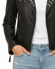 Women's Biker Studded Leather Jacket