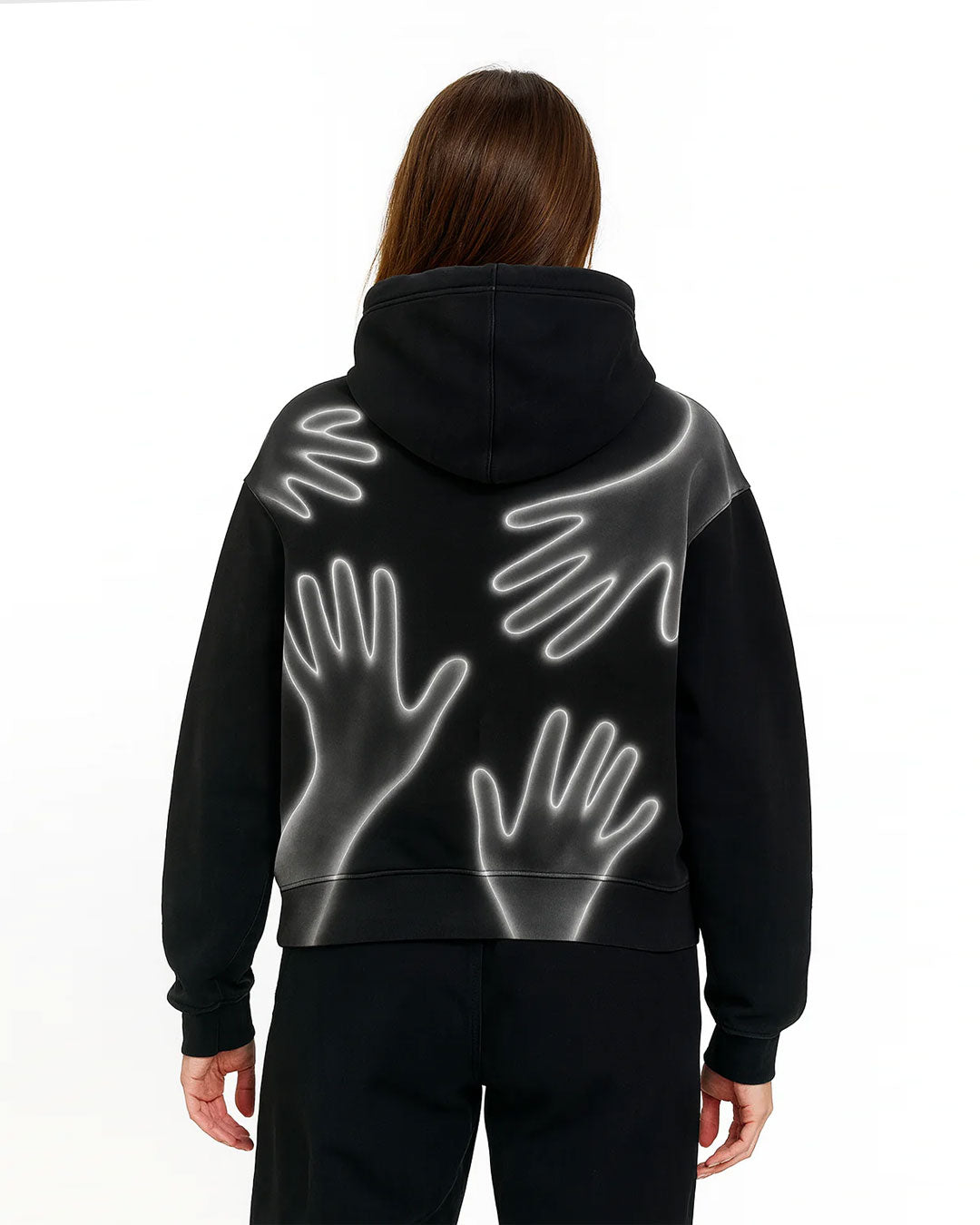 Black Glow Hands Graphic Hoodie – Unisex Streetwear