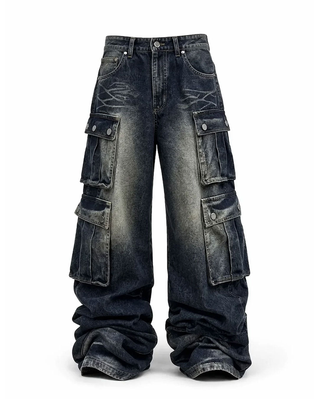 Phantom Mens Wide Leg Cargo Jeans Wide Fit