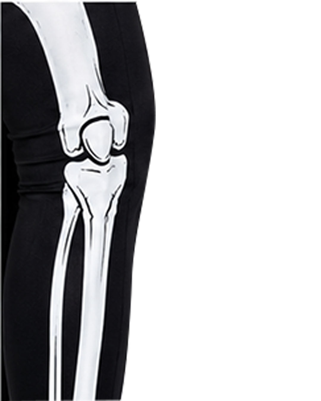 Women’s skeleton body suit Halloween costume with black fitted bodysuit and white full-body bone print