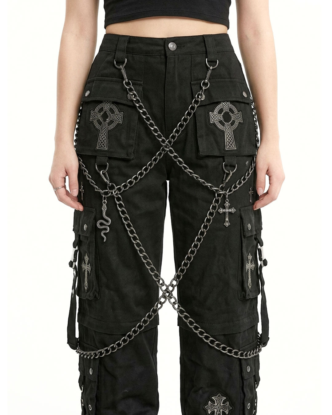 Women's Gothic Cross Chain Cargo Pants