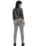 Ripped jeans women skinny fit in grey acid wash with scorpion embroidery on back pocket

