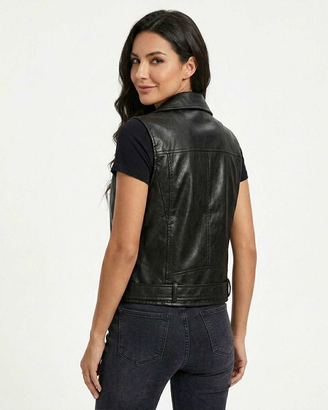 Black Leather Moto Vest