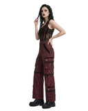 Red goth women cargo pants baggy side pose on model
