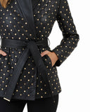 Black Leather Blazer with Gold Studded Accents