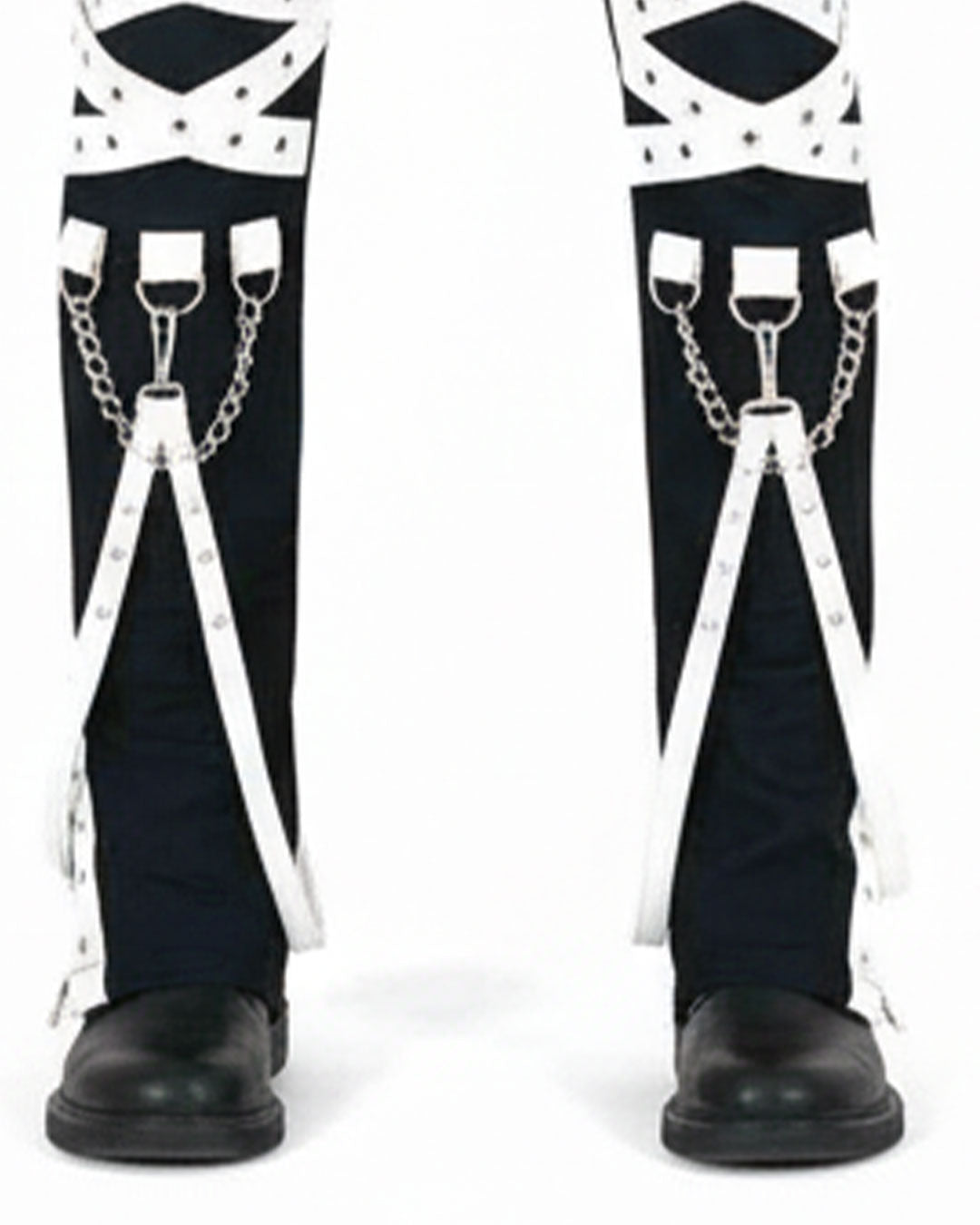 Trippprs White Strap-Detail Black Skinny Pants