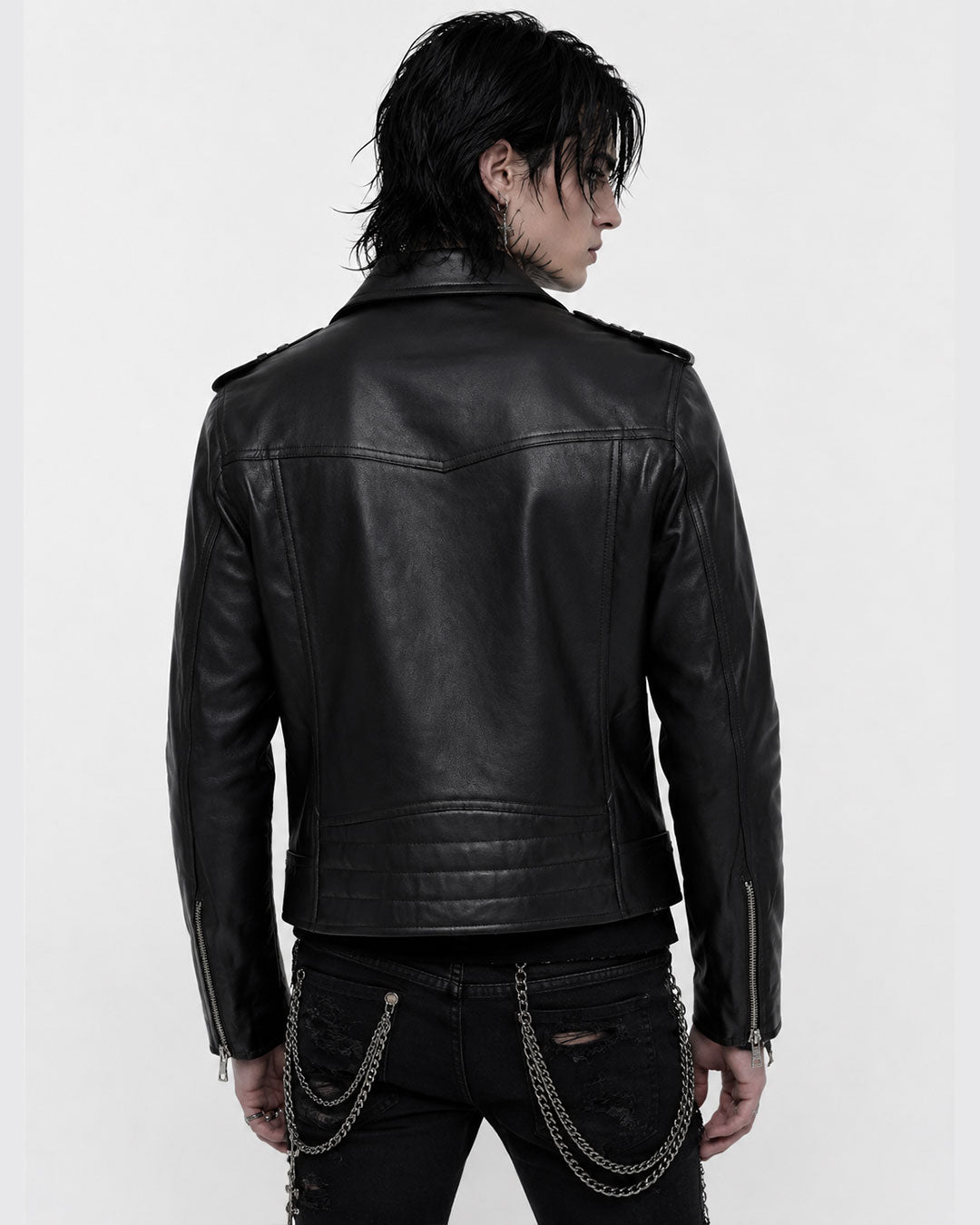 Black Leather Zipper Biker Jacket