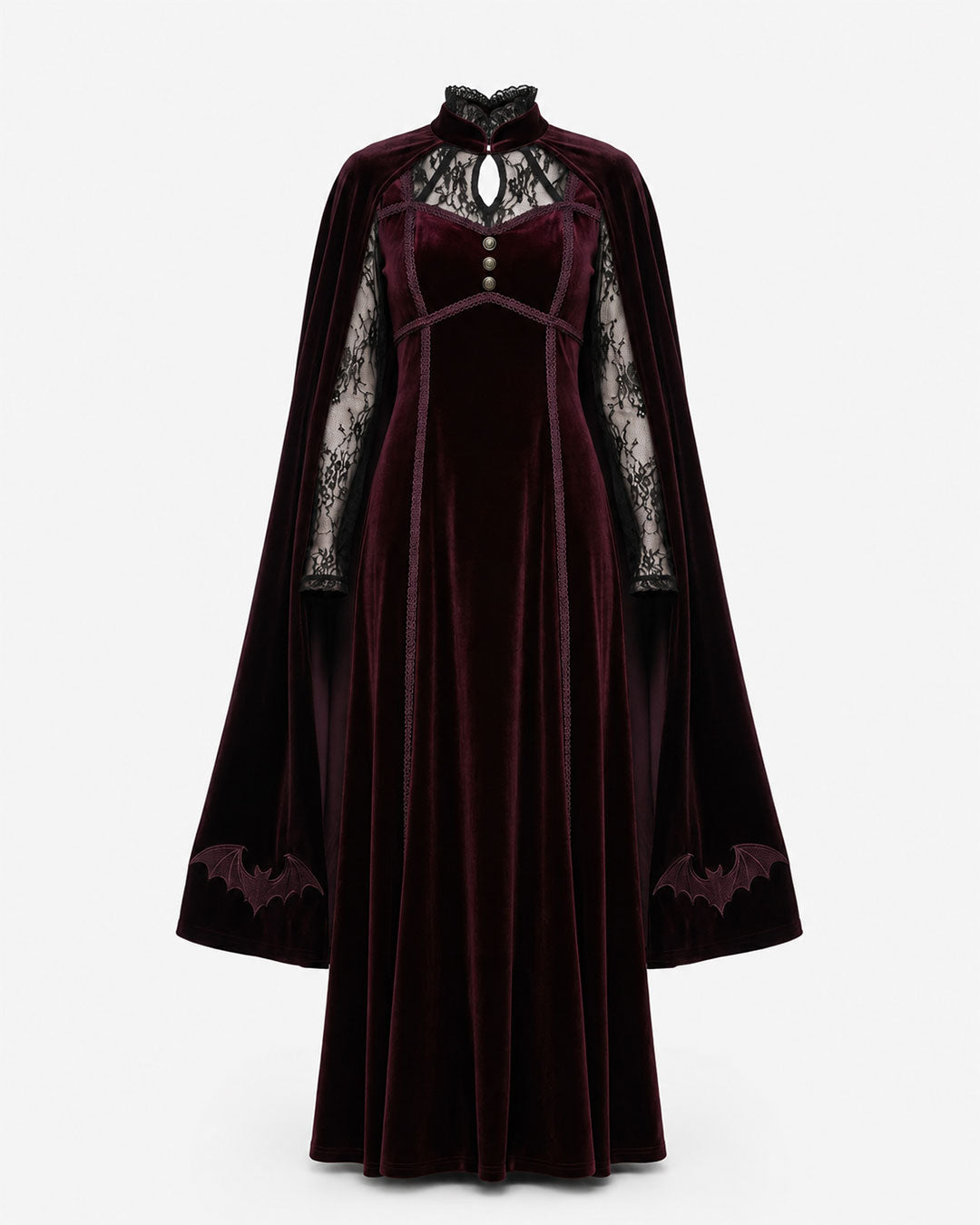 Victorian gothic vampire costume dress with attached cape and dark fantasy styling
