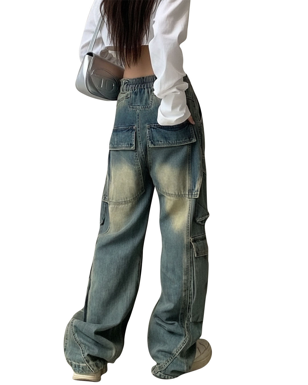 American Plus Size Washed-Out Cargo Jeans for Women