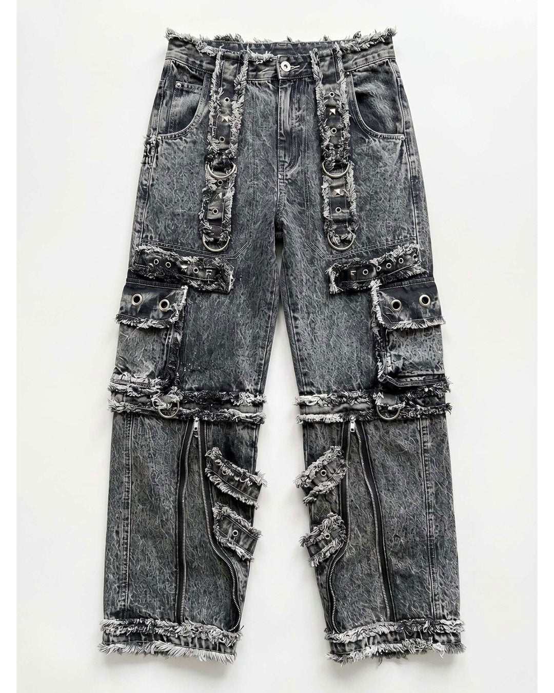 Y2K Distressed Black Denim Cargo Pants