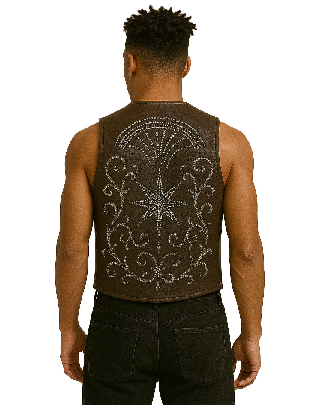 Star Studded Leather Vest – Brown Gothic Western Streetwear by TRIPPPRS