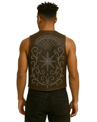 Star Studded Leather Vest – Brown Gothic Western Streetwear by TRIPPPRS
