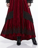 Crimson Horn Gothic Devil Halloween Costume Dress front view in red velvet with black lace