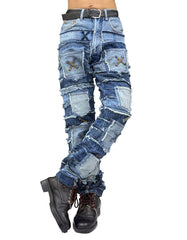 Patchwork Distressed Denim Jeans