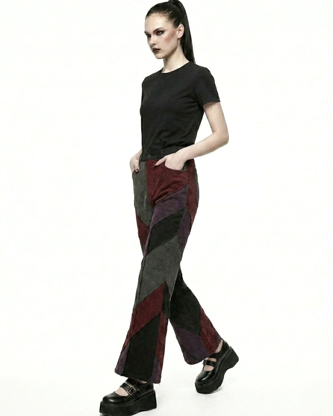 Women's Gothic Patchwork Flare Pants – Alternative Bell Bottom Trousers