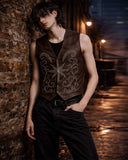 Brown Star Studded Leather Vest with gothic western design by TRIPPPRS